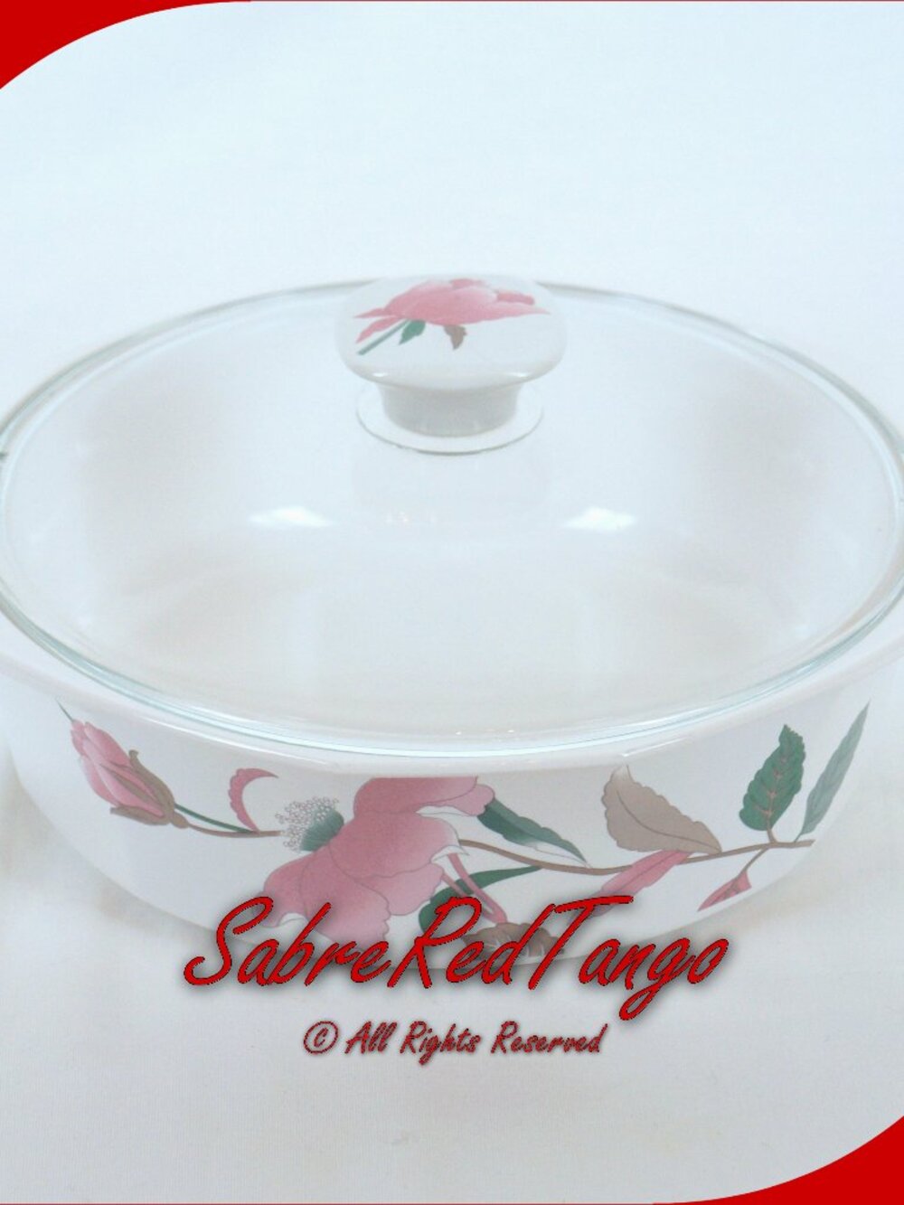 Vintage Mikasa Japan Fire & Ice 2qt Covered Casserole AA009 Silk Flowers